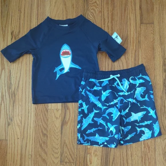 Toddlers Shark Adventure Kids Rash guard Set - Navy - Picture 1 of 9